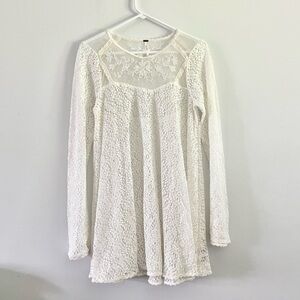 Free People Rodeo Bella Sheer Lace Tunic Dress Beaded White Long Sleeve XSmall